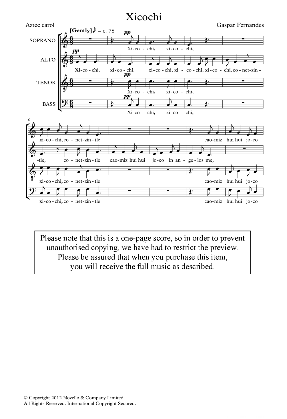 Gaspar Fernandes Xicochi sheet music notes and chords arranged for Choir