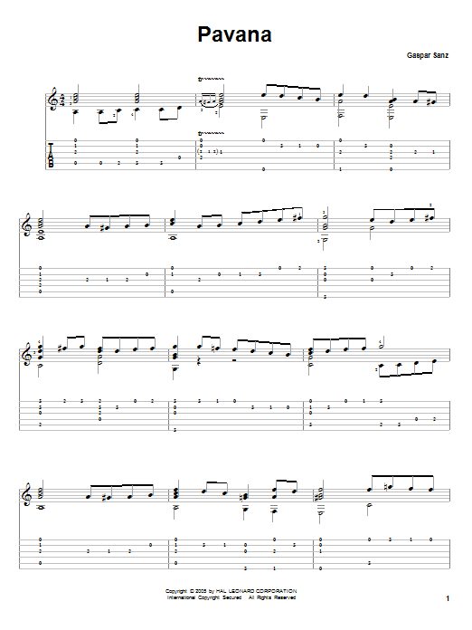 Gaspar Sanz Pavana sheet music notes and chords arranged for Solo Guitar