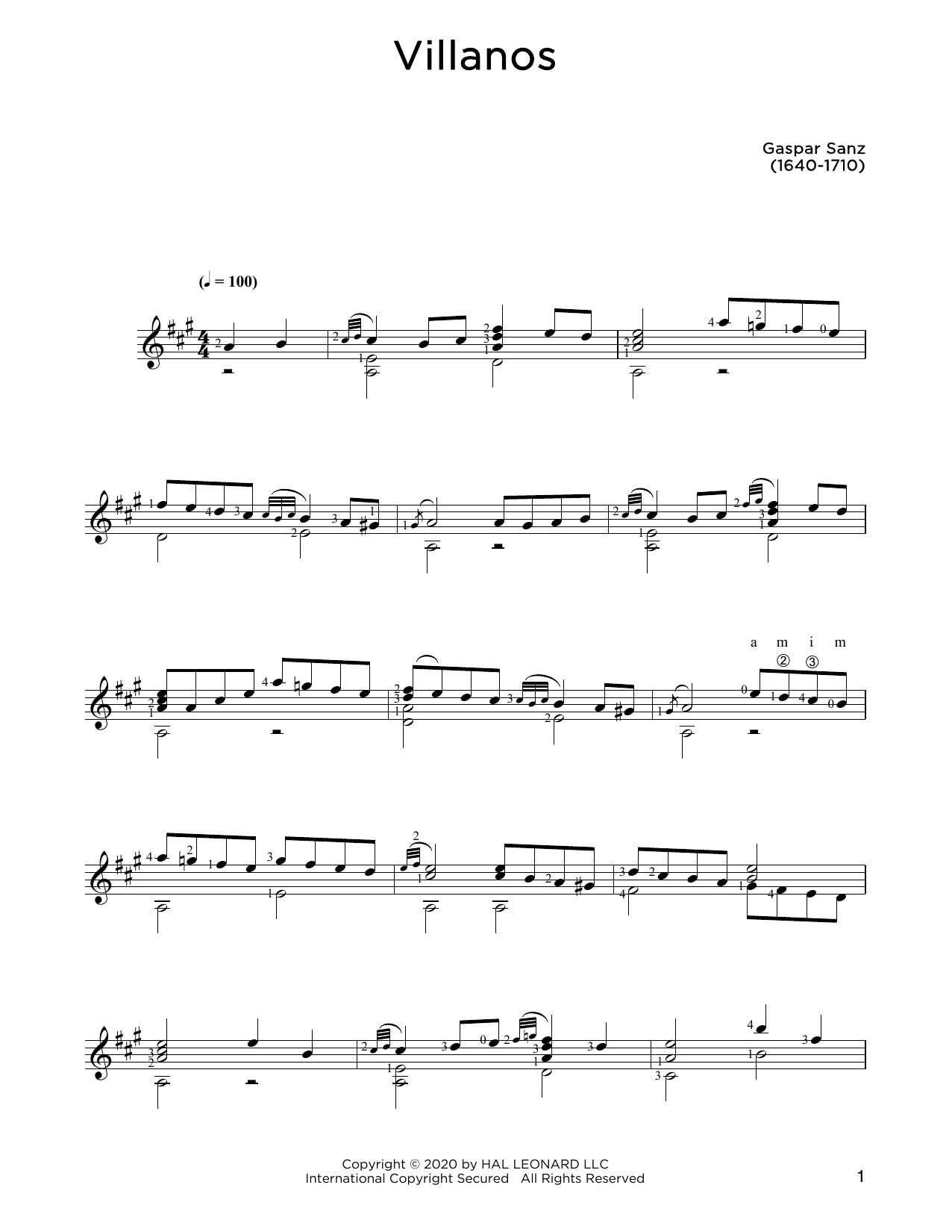 Gaspar Sanz Villanos sheet music notes and chords arranged for Solo Guitar