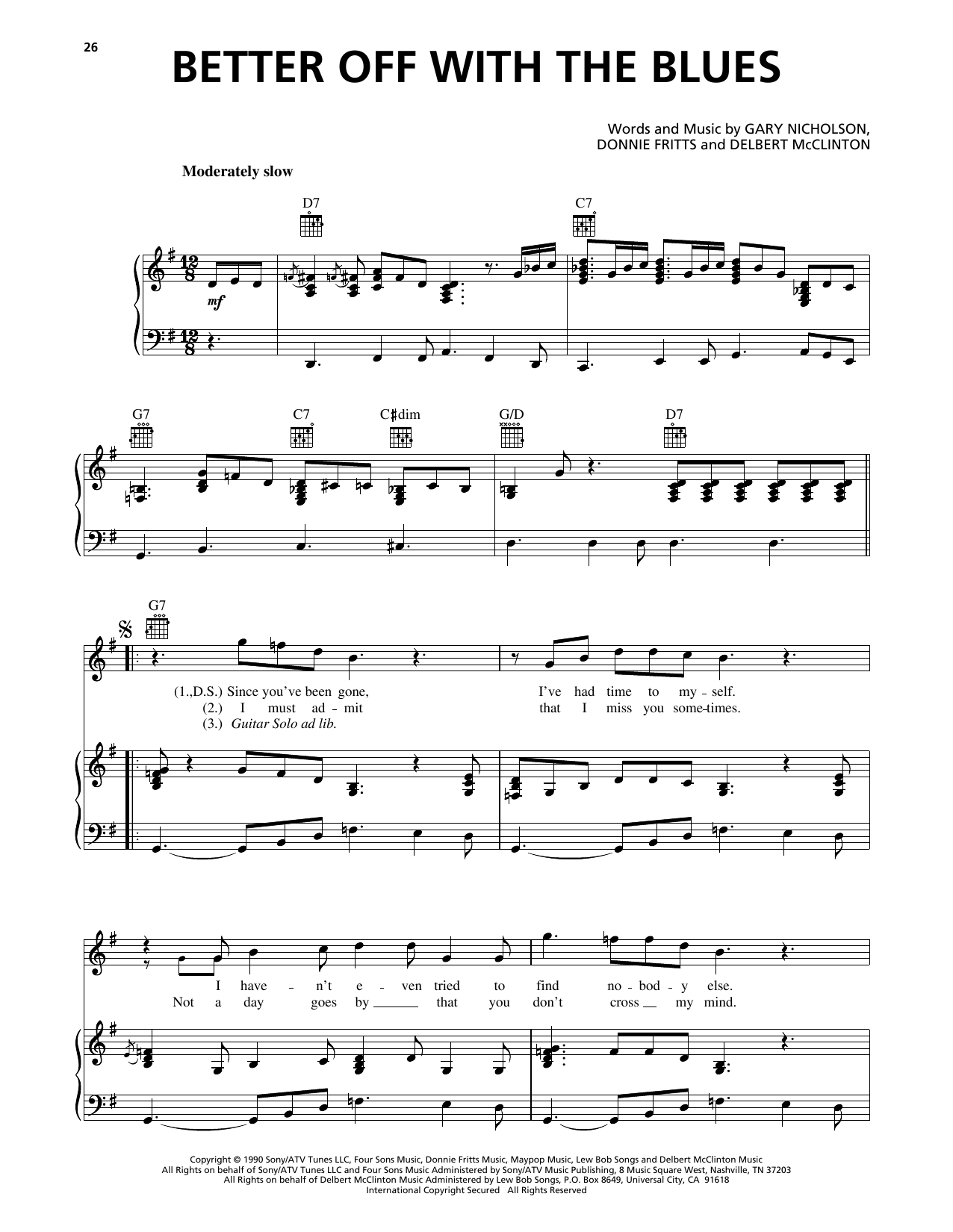 Gatemouth Brown Better Off With The Blues sheet music notes and chords arranged for Piano, Vocal & Guitar Chords (Right-Hand Melody)