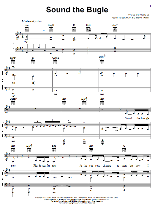 Gavin Greenaway Sound The Bugle sheet music notes and chords arranged for Piano, Vocal & Guitar Chords (Right-Hand Melody)