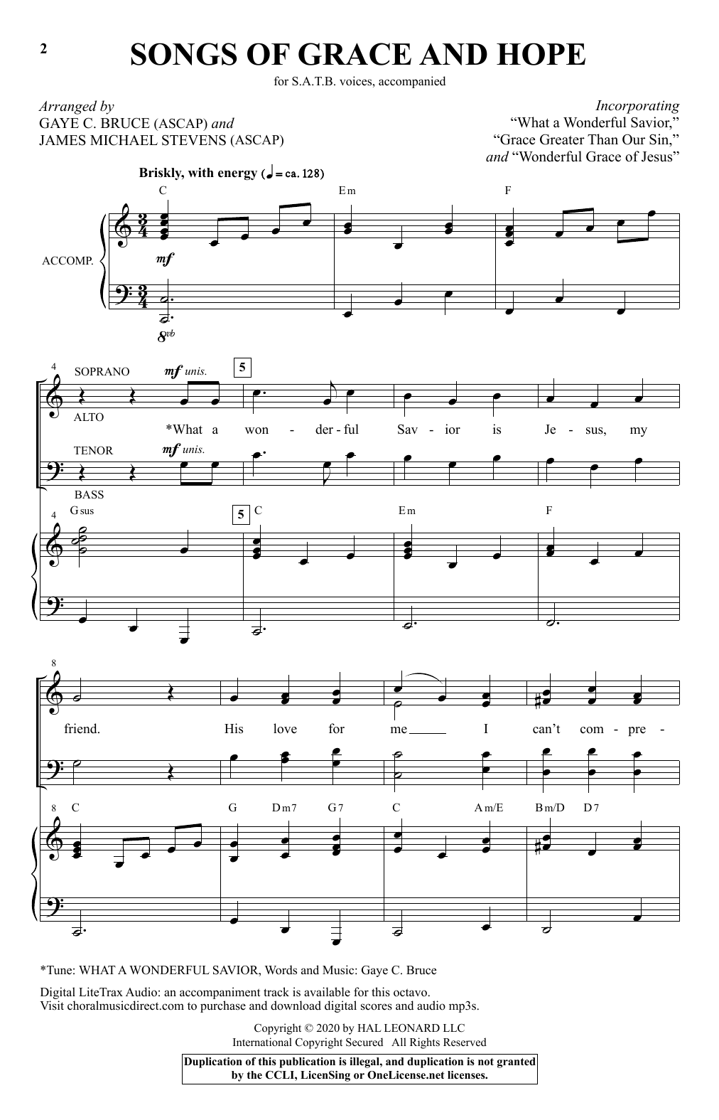 Gaye C. Bruce and James Michael Stevens Songs of Grace and Hope sheet music notes and chords arranged for SATB Choir
