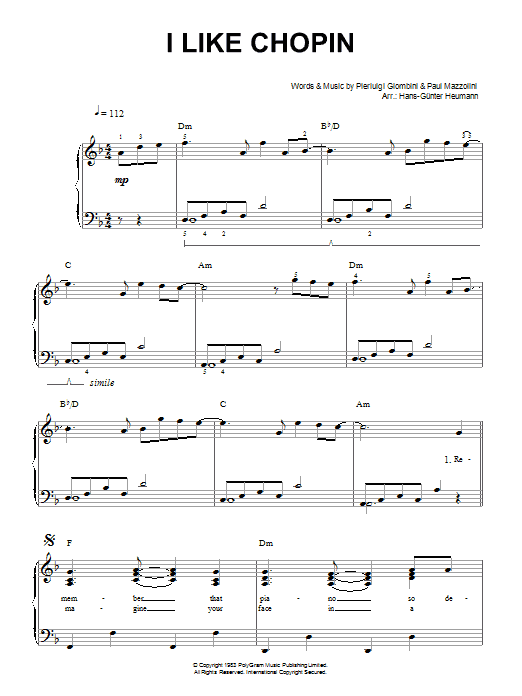 Gazebo I Like Chopin sheet music notes and chords arranged for Easy Piano