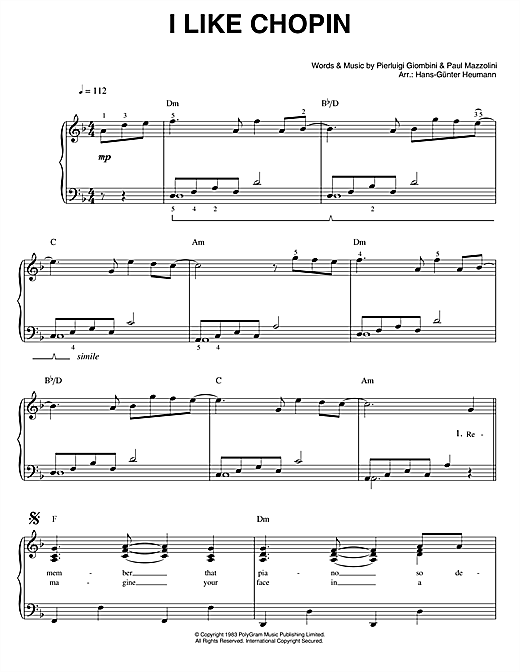 Gazebo I Like Chopin sheet music notes and chords arranged for Piano & Vocal