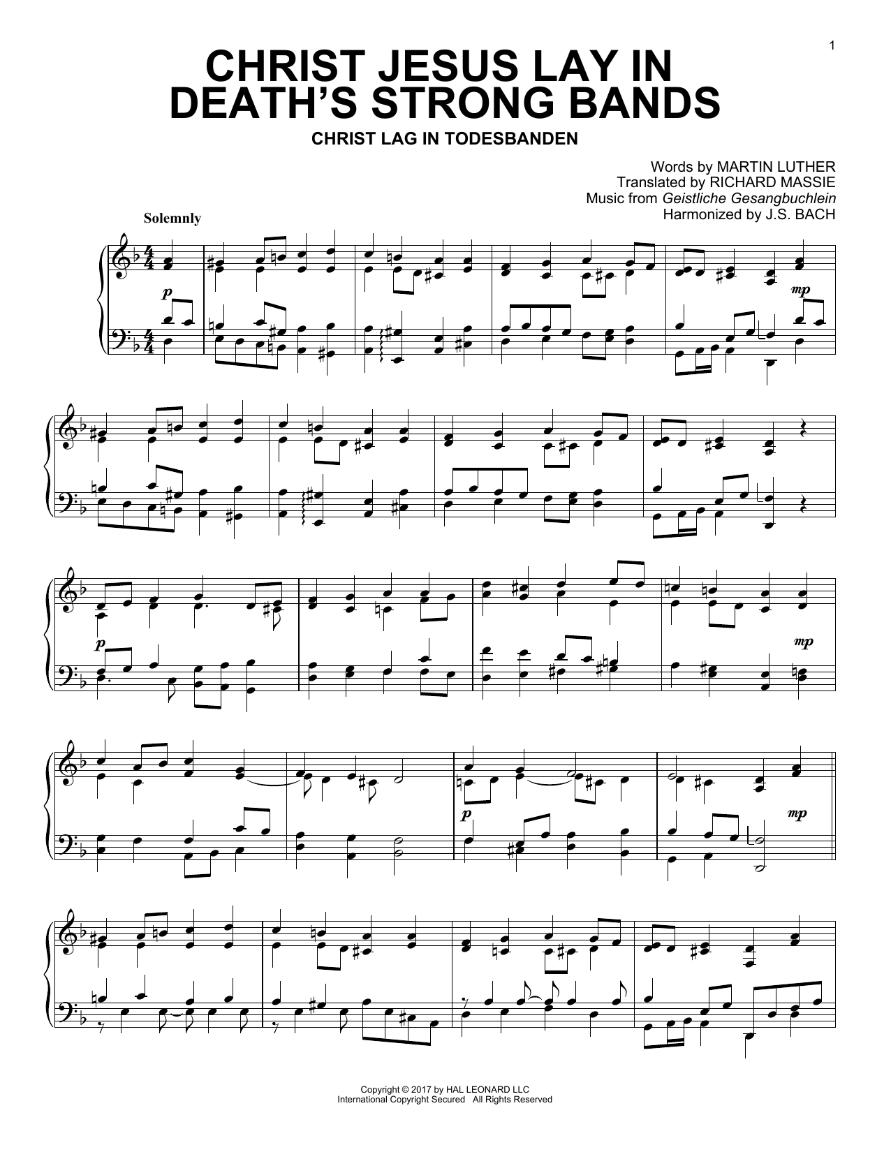 Geistliche Gesangbuchlein Christ Jesus Lay In Death's Strong Bands sheet music notes and chords arranged for Piano Solo