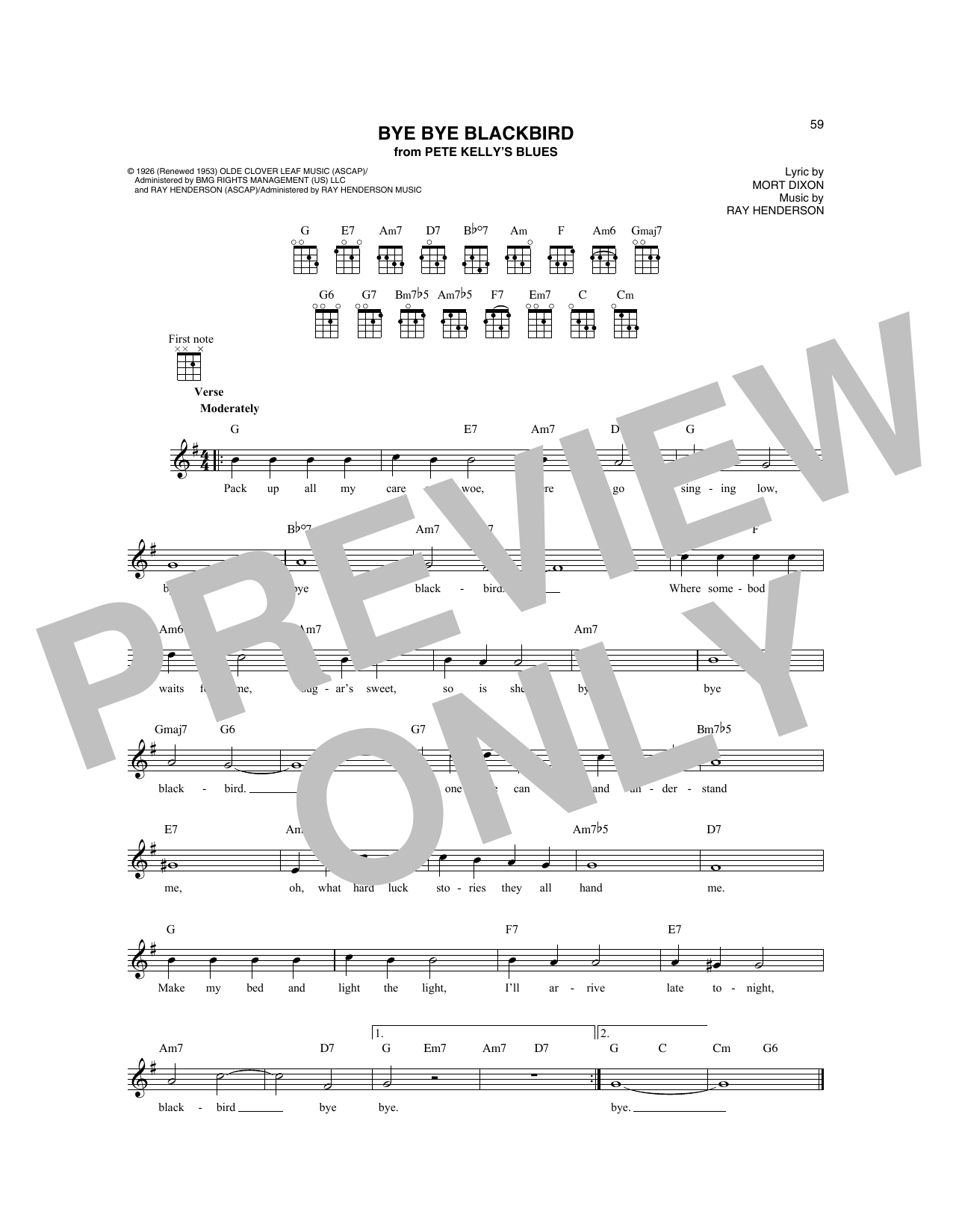 Gene Austin Bye Bye Blackbird sheet music notes and chords arranged for Mandolin