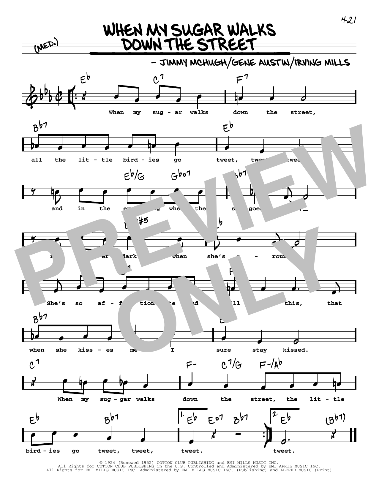 Gene Austin When My Sugar Walks Down The Street (High Voice) sheet music notes and chords arranged for Real Book – Melody, Lyrics & Chords