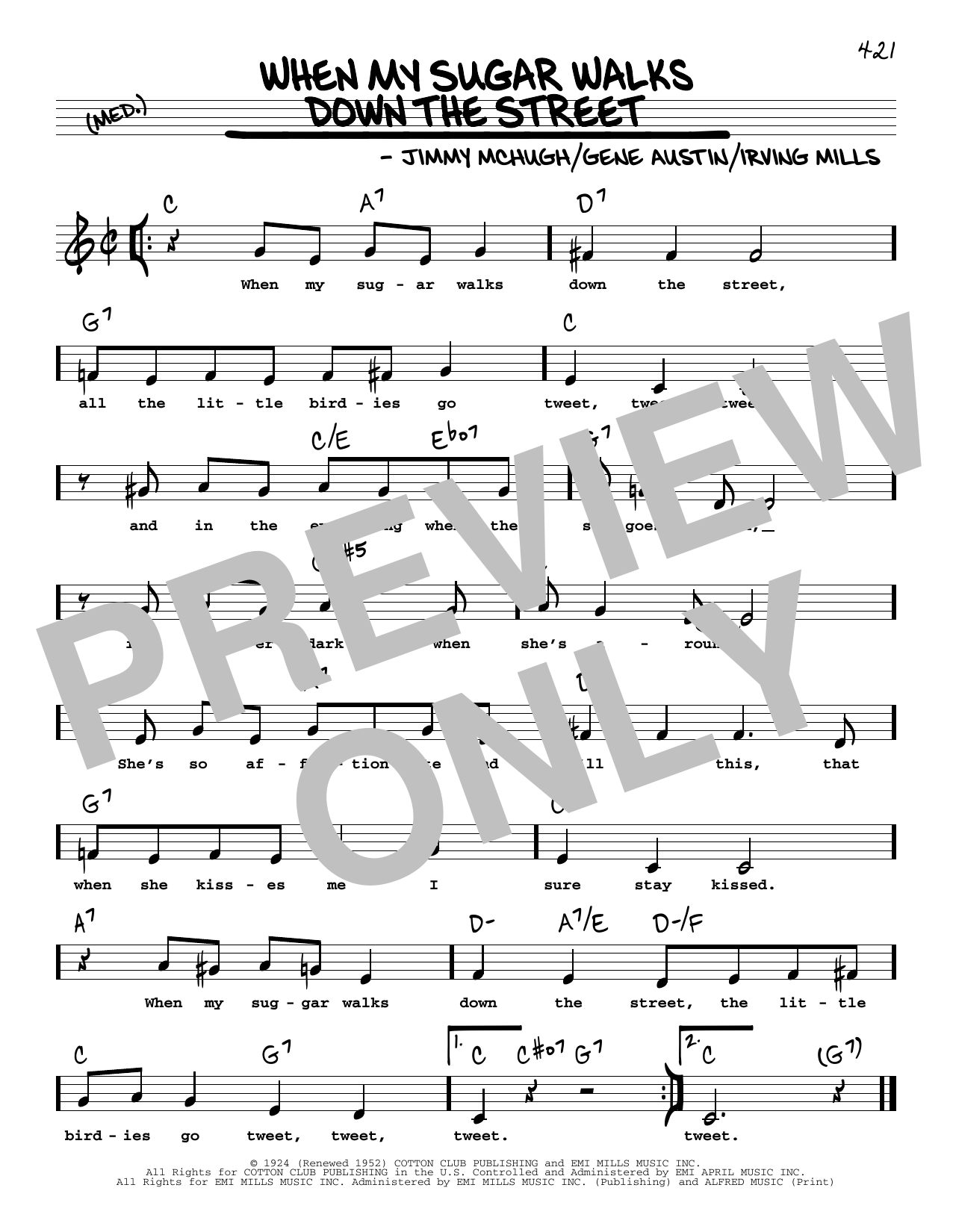 Gene Austin When My Sugar Walks Down The Street (Low Voice) sheet music notes and chords arranged for Real Book – Melody, Lyrics & Chords