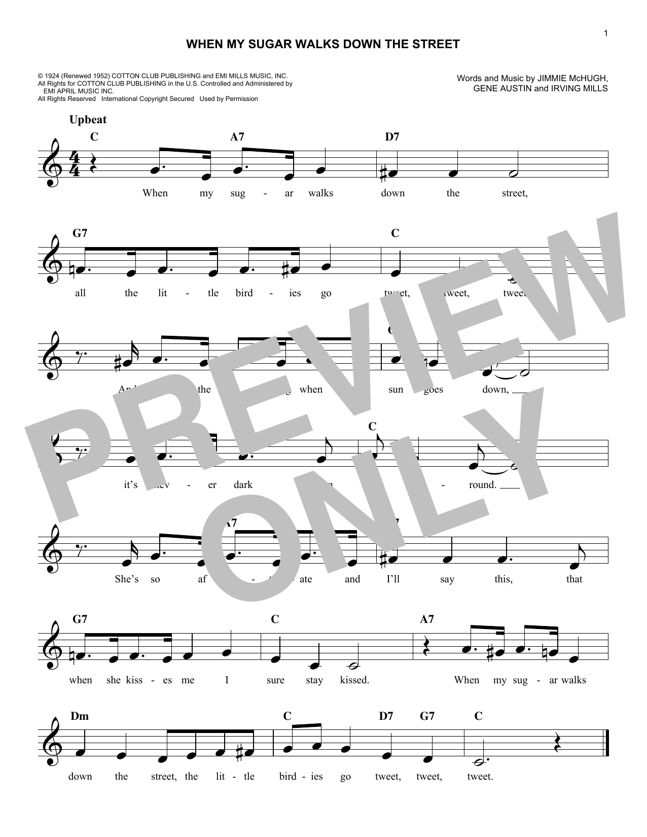 Gene Austin When My Sugar Walks Down The Street sheet music notes and chords arranged for Real Book – Melody & Chords