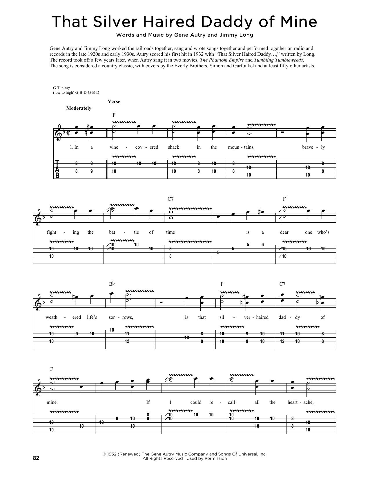 Gene Autry and Jimmy Long That Silver Haired Daddy Of Mine (arr. Fred Sokolow) sheet music notes and chords arranged for Guitar Tab