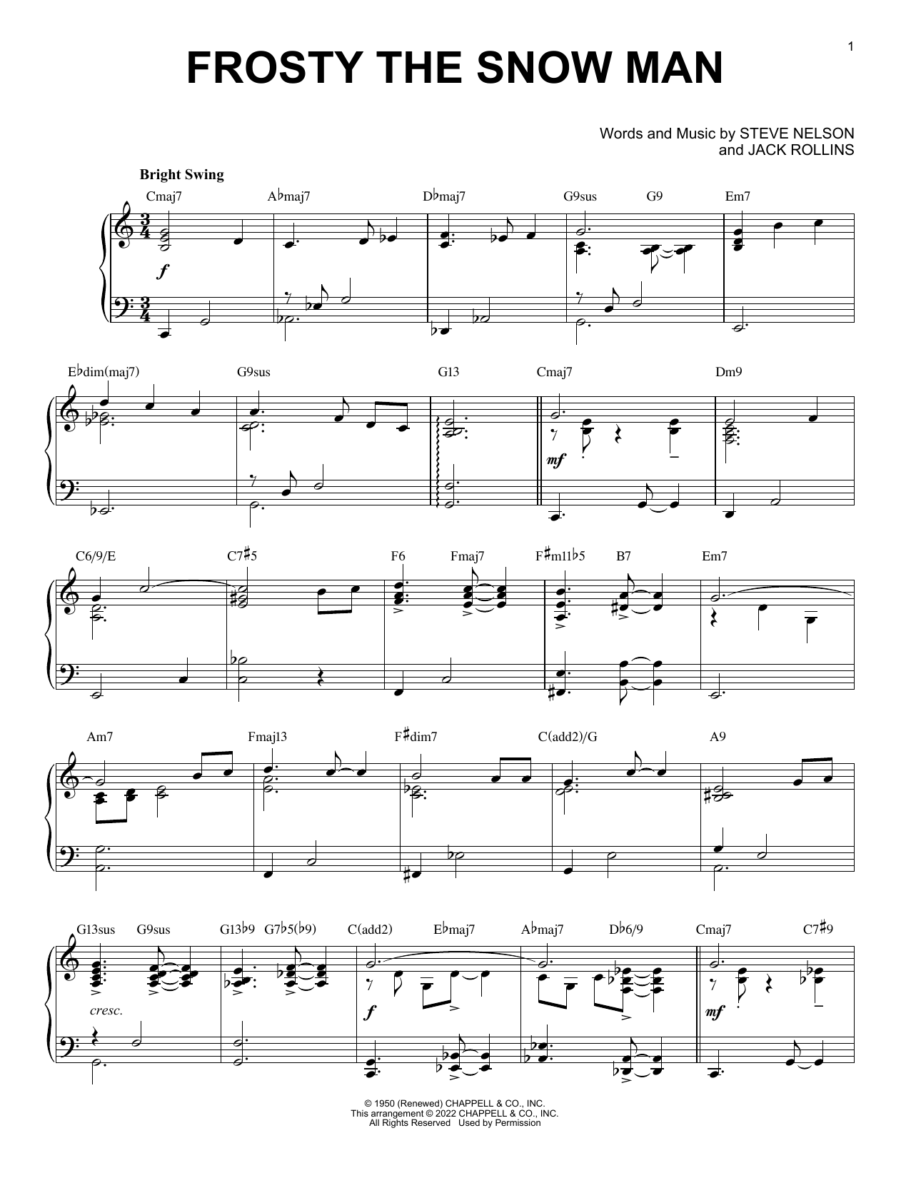 Gene Autry Frosty The Snow Man [Jazz version] (arr. Brent Edstrom) sheet music notes and chords arranged for Piano Solo