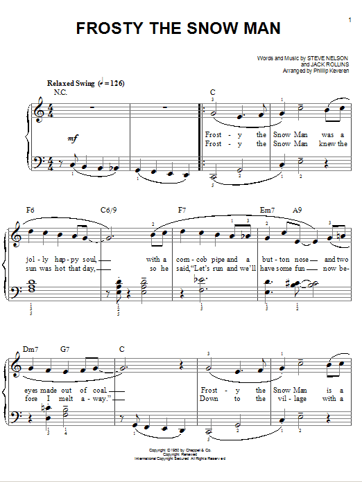 Gene Autry Frosty The Snow Man [Jazz version] (arr. Phillip Keveren) sheet music notes and chords arranged for Easy Piano