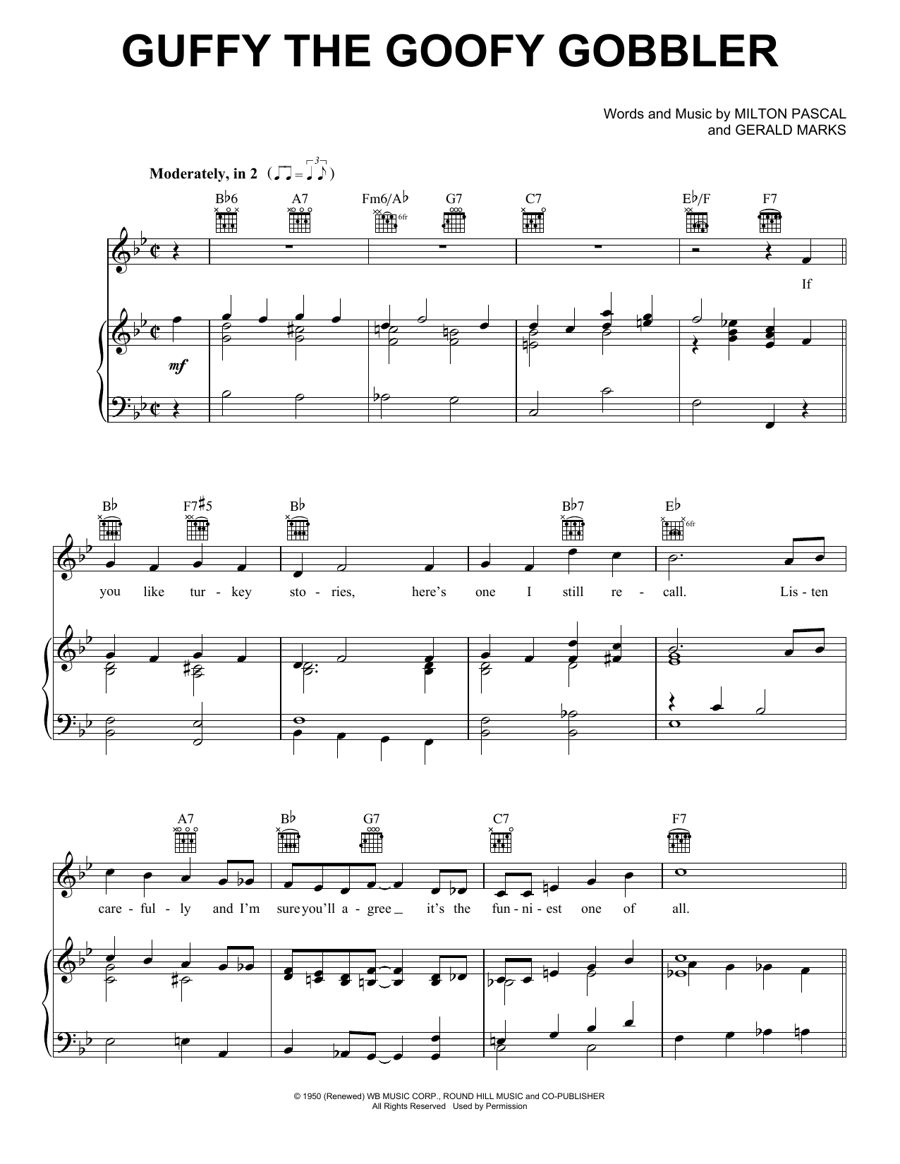 Gene Autry Guffy The Goofy Gobbler sheet music notes and chords arranged for Piano, Vocal & Guitar Chords (Right-Hand Melody)