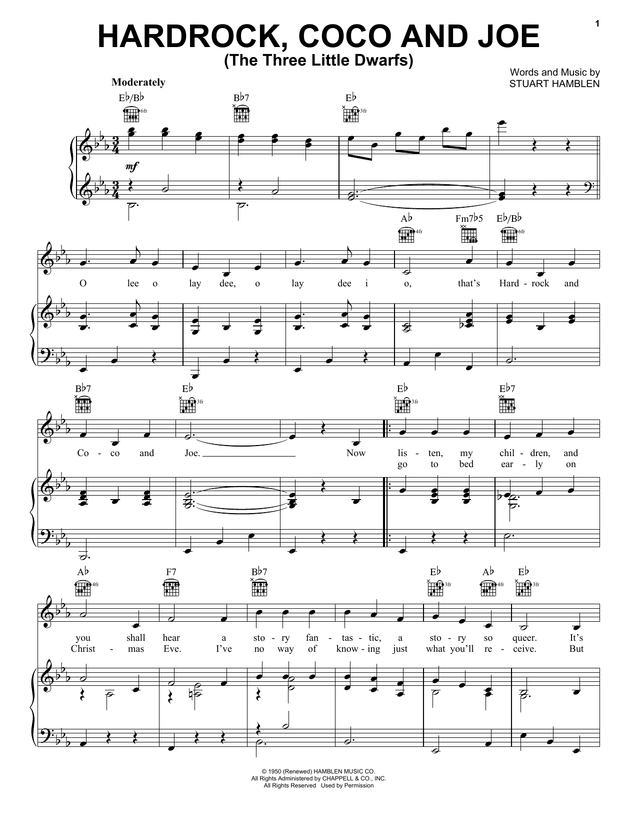 Gene Autry Hardrock, Coco and Joe (The Three Little Dwarfs) sheet music notes and chords arranged for Piano, Vocal & Guitar Chords (Right-Hand Melody)