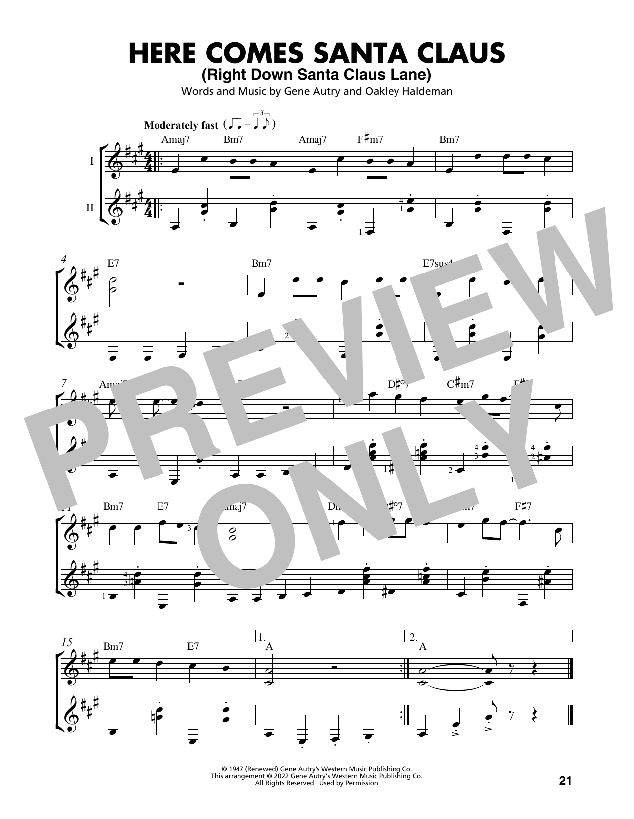 Gene Autry Here Comes Santa Claus (Right Down Santa Claus Lane) (arr. Mark Phillips) sheet music notes and chords arranged for Easy Guitar Tab