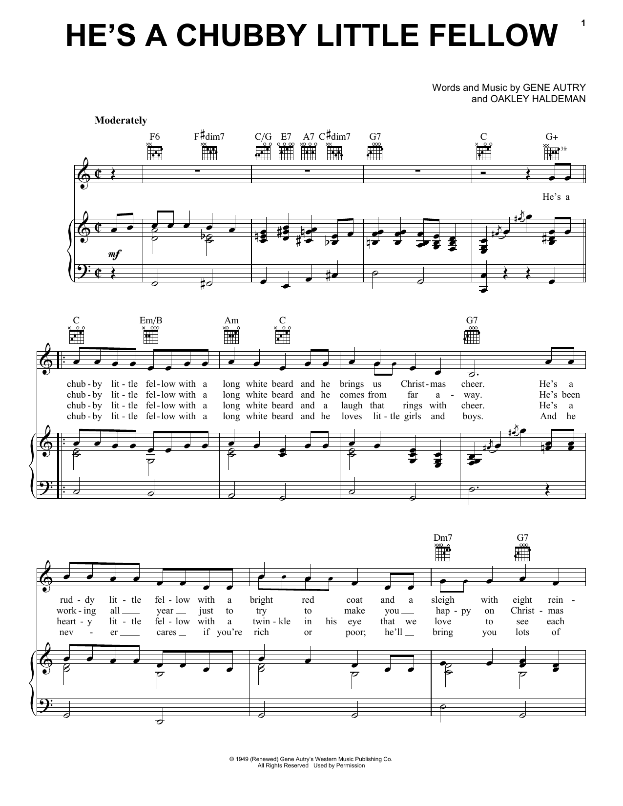 Gene Autry He's A Chubby Little Fellow sheet music notes and chords arranged for Piano, Vocal & Guitar Chords (Right-Hand Melody)