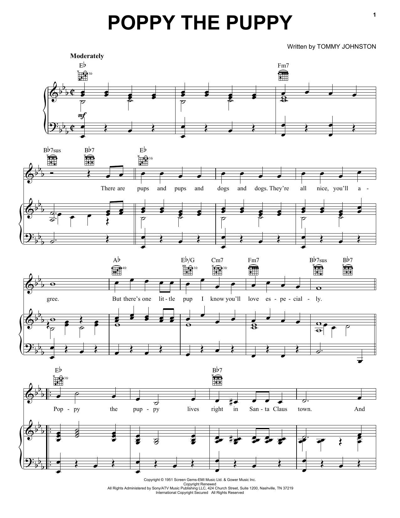 Gene Autry Poppy The Puppy sheet music notes and chords arranged for Piano, Vocal & Guitar Chords (Right-Hand Melody)