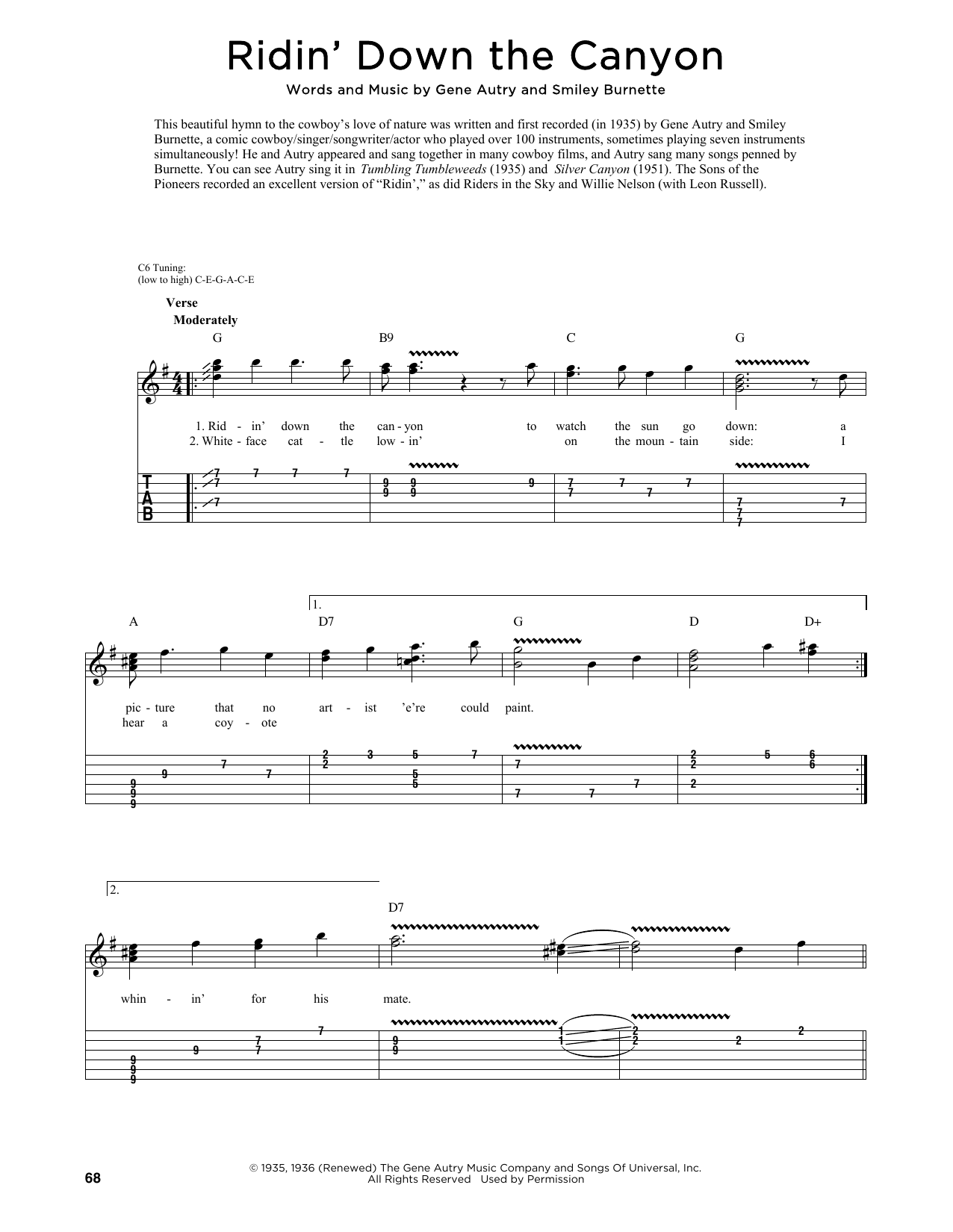 Gene Autry Ridin' Down The Canyon (arr. Fred Sokolow) sheet music notes and chords arranged for Guitar Tab