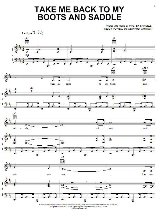 Gene Autry Take Me Back To My Boots And Saddle sheet music notes and chords arranged for Ukulele
