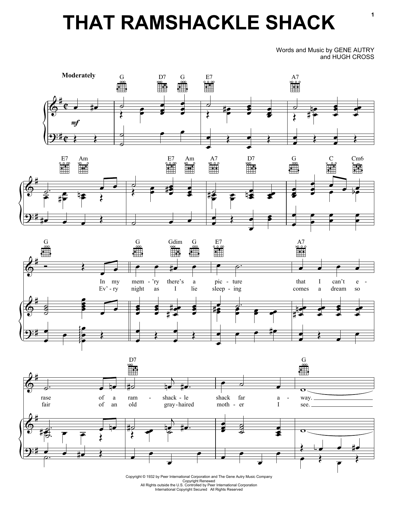 Gene Autry That Ramshackle Shack sheet music notes and chords arranged for Piano, Vocal & Guitar Chords (Right-Hand Melody)