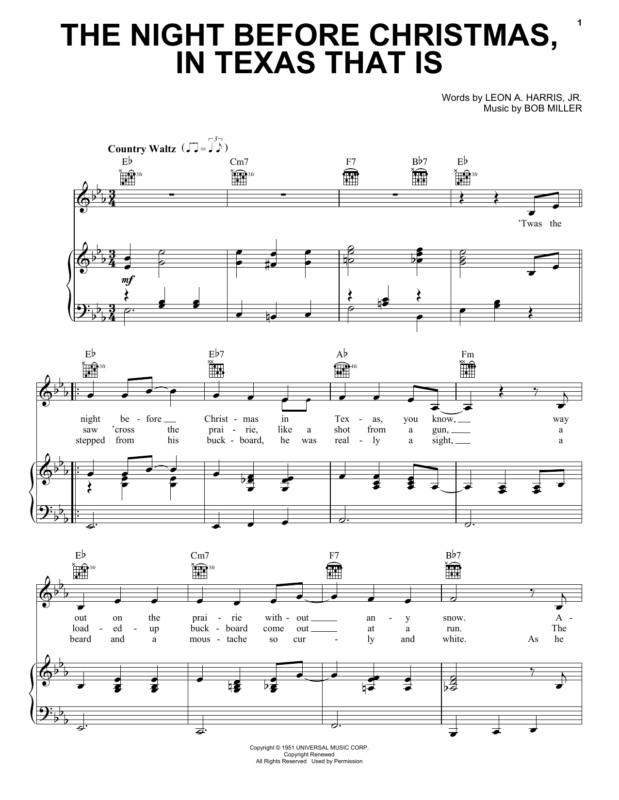 Gene Autry The Night Before Christmas, In Texas That Is sheet music notes and chords arranged for Piano, Vocal & Guitar Chords (Right-Hand Melody)
