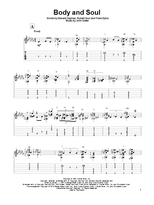 Gene Bertoncini Body And Soul sheet music notes and chords arranged for Solo Guitar