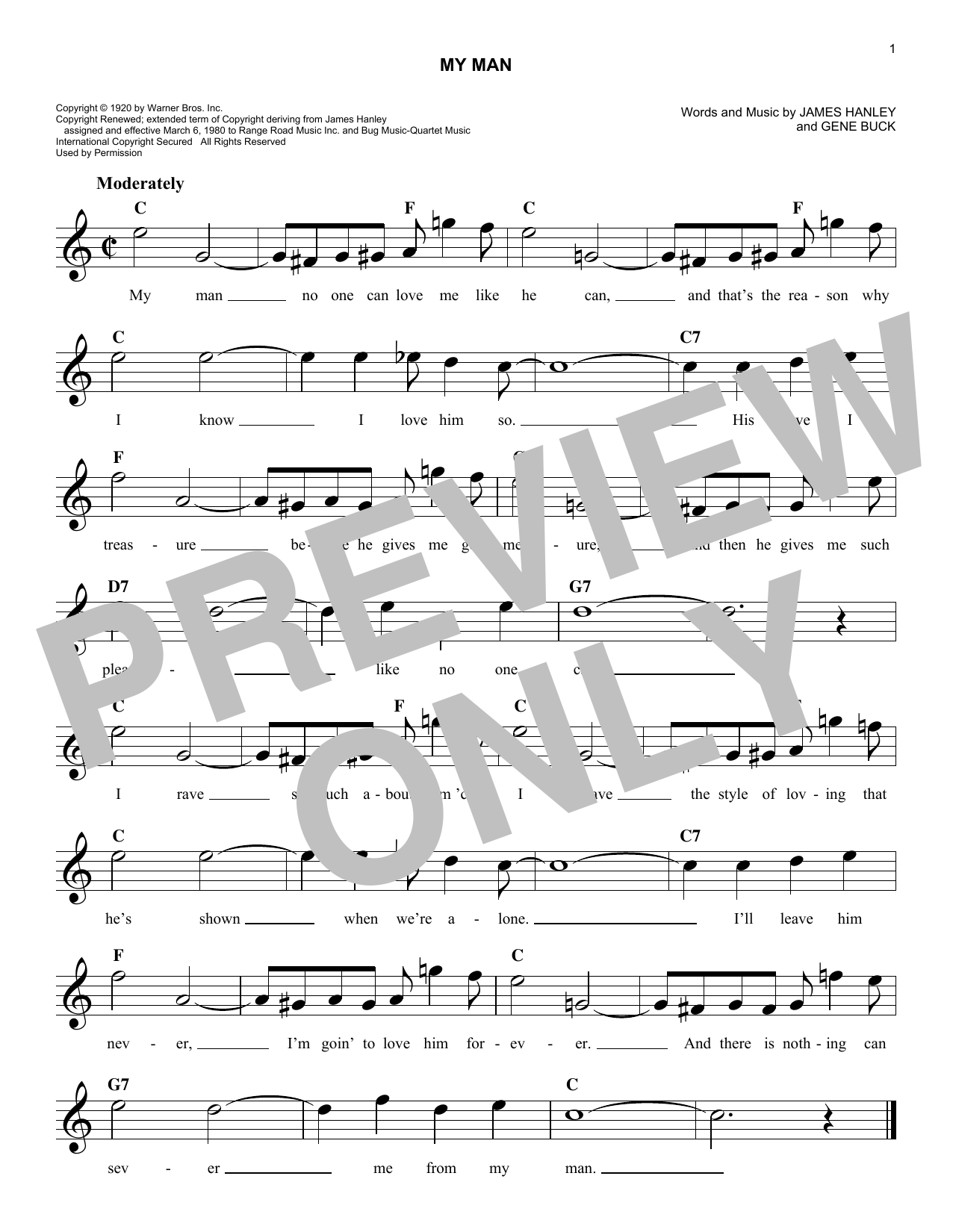 Gene Buck My Man sheet music notes and chords arranged for Easy Lead Sheet / Fake Book