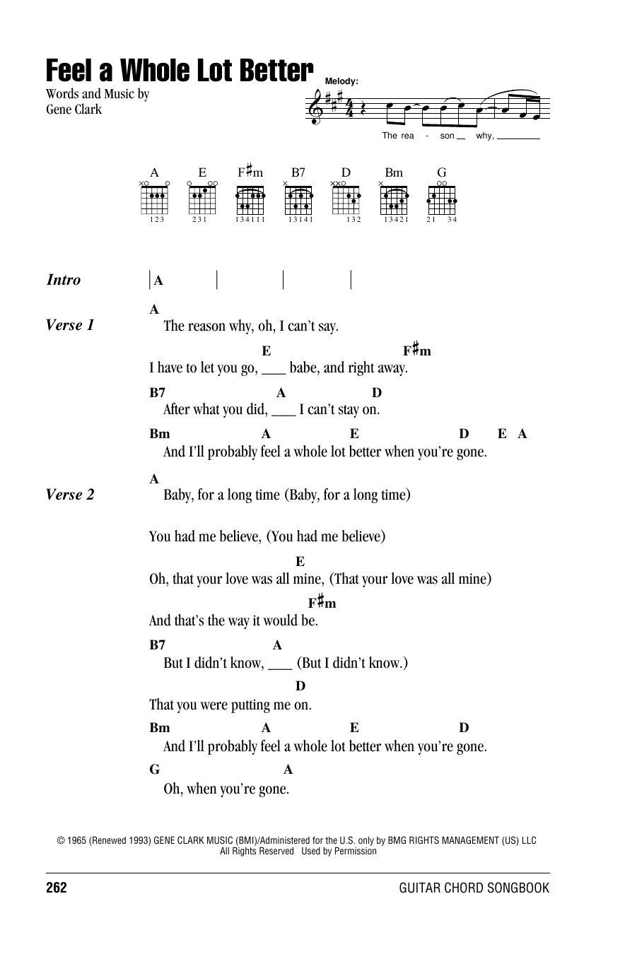 Gene Clark Feel A Whole Lot Better sheet music notes and chords arranged for Guitar Chords/Lyrics