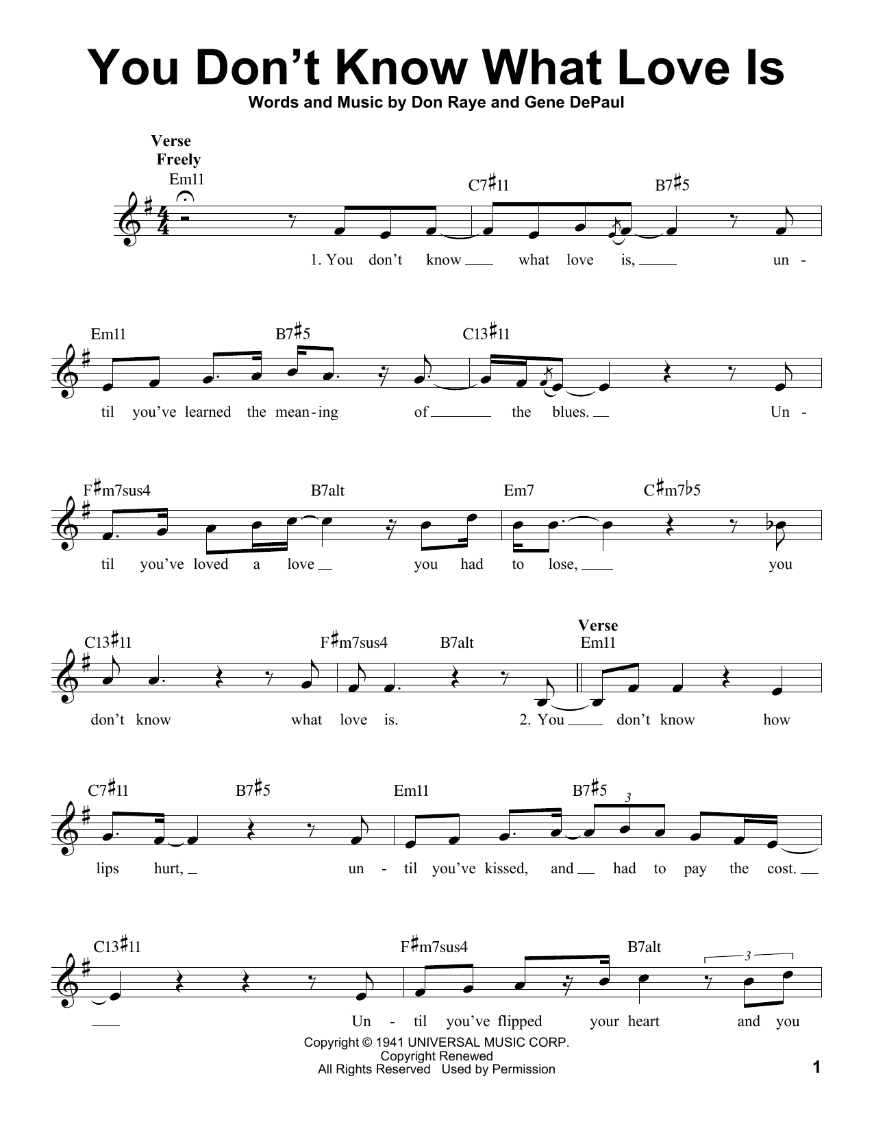 Gene De Paul You Don't Know What Love Is sheet music notes and chords arranged for Pro Vocal