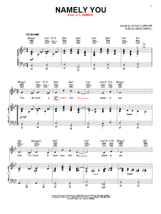 Gene DePaul Namely You sheet music notes and chords arranged for Piano, Vocal & Guitar Chords (Right-Hand Melody)