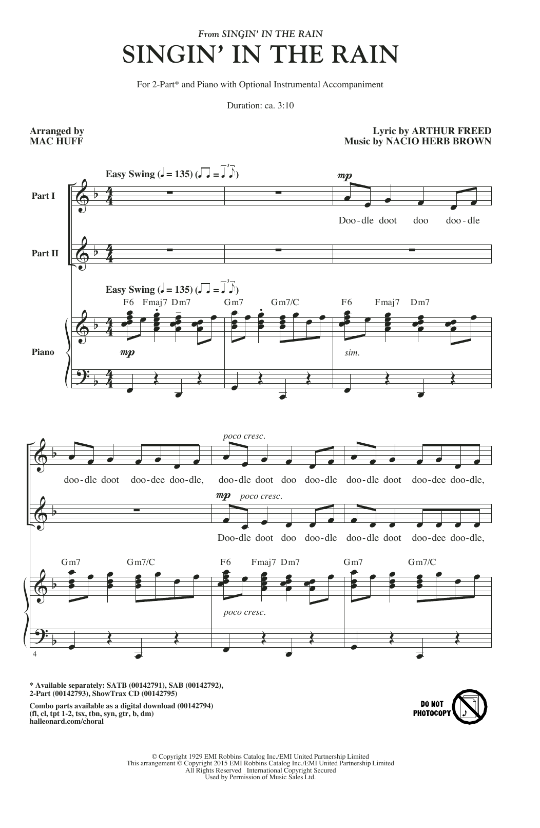 Gene Kelly Singin' In The Rain (arr. Mac Huff) sheet music notes and chords arranged for 2-Part Choir