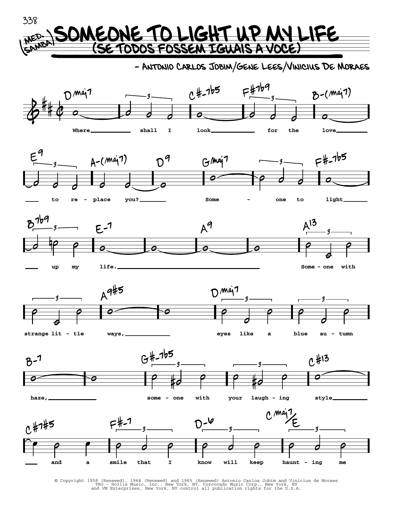 Gene Lees Someone To Light Up My Life (Se Todos Fossem Iguais A Voce) (High Voice) sheet music notes and chords arranged for Real Book – Melody, Lyrics & Chords
