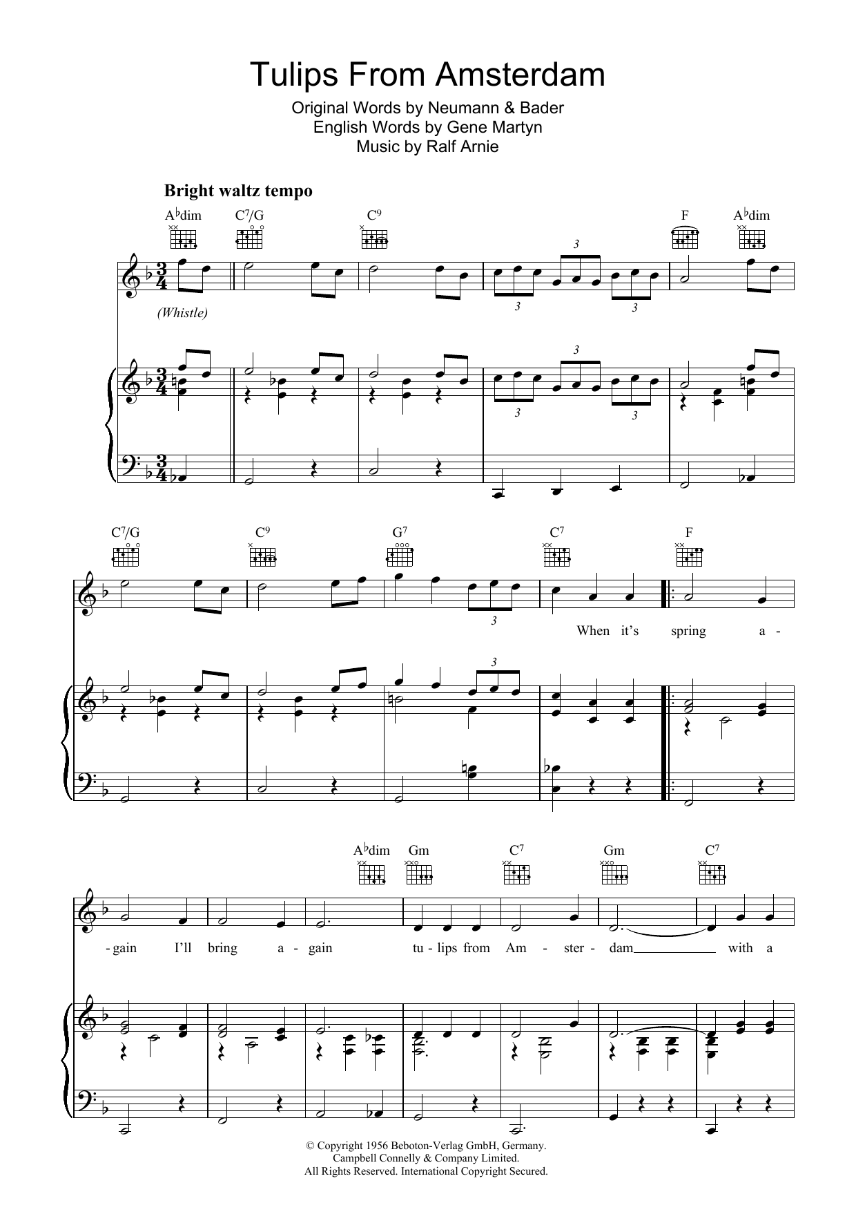 Gene Martyn Tulips From Amsterdam sheet music notes and chords arranged for Piano, Vocal & Guitar Chords