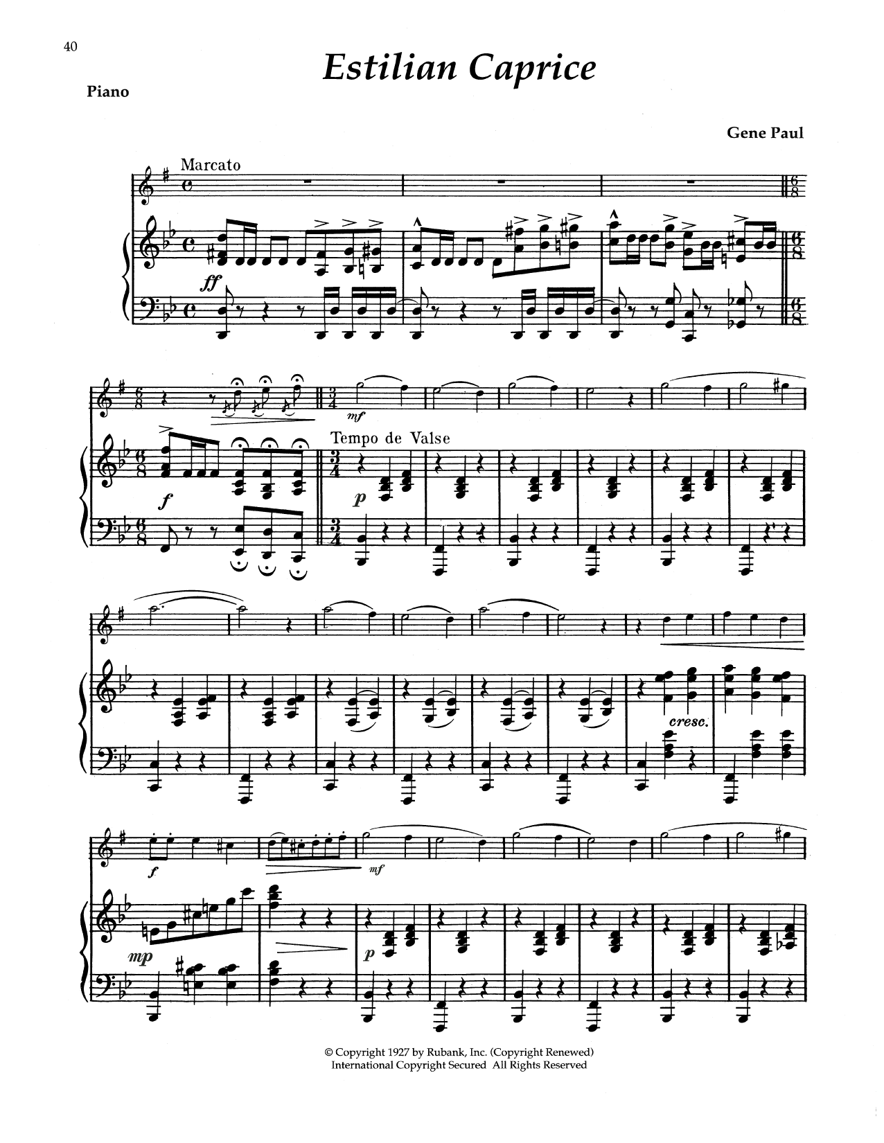 Gene Paul Estilian Caprice sheet music notes and chords arranged for Alto Sax and Piano