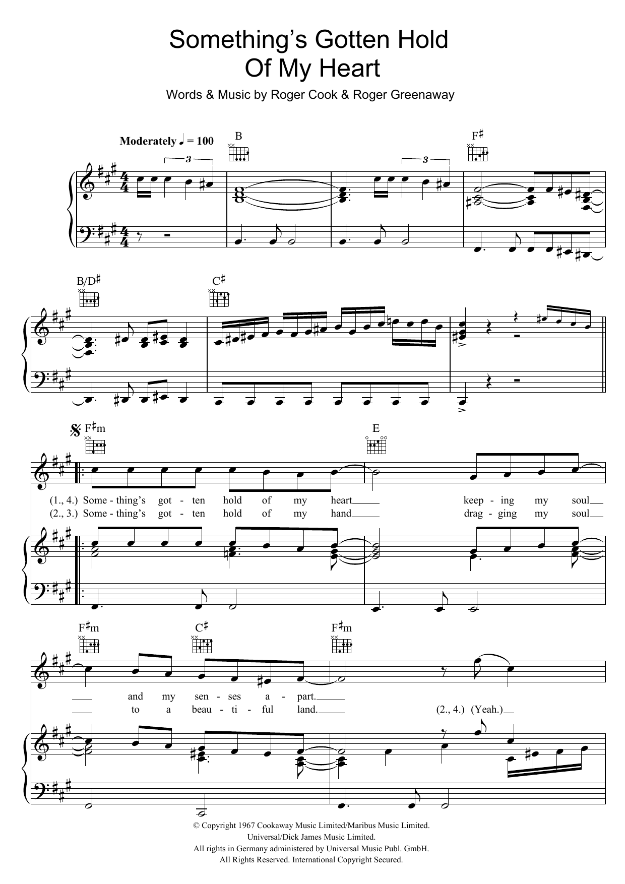 Gene Pitney Something's Gotten Hold Of My Heart sheet music notes and chords arranged for Piano, Vocal & Guitar Chords