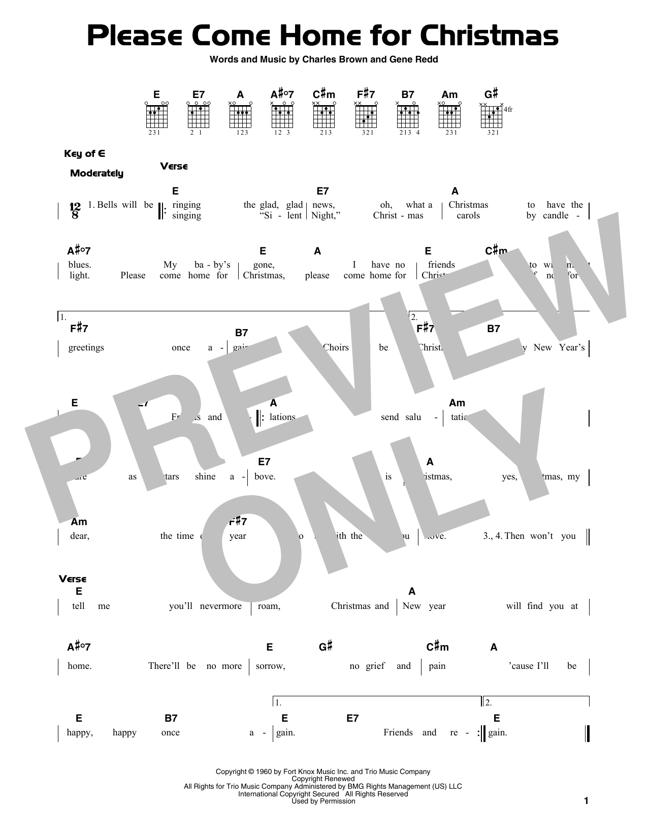 Gene Redd Please Come Home For Christmas sheet music notes and chords arranged for Guitar Lead Sheet
