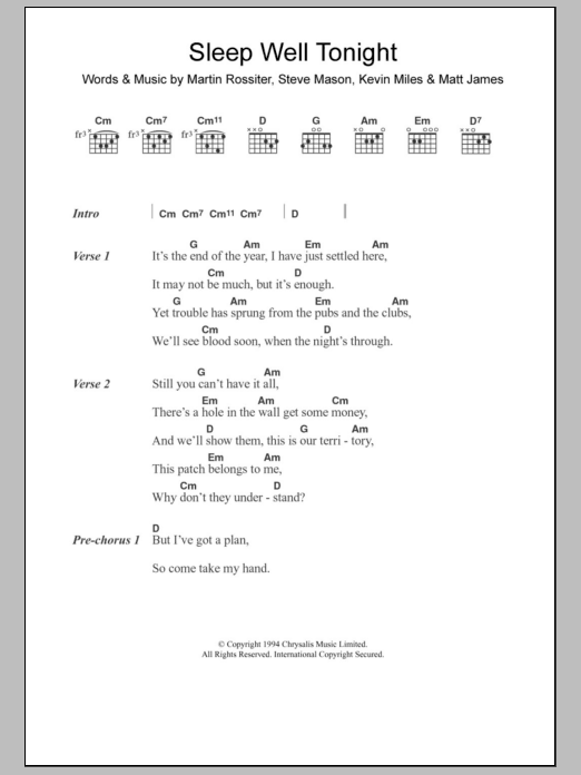 Gene Sleep Well Tonight sheet music notes and chords arranged for Guitar Chords/Lyrics