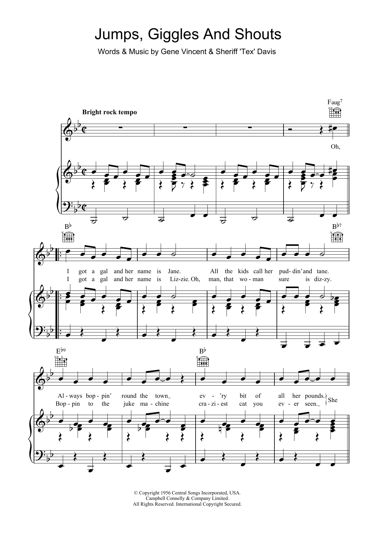 Gene Vincent Jumps, Giggles and Shouts sheet music notes and chords arranged for Piano, Vocal & Guitar Chords