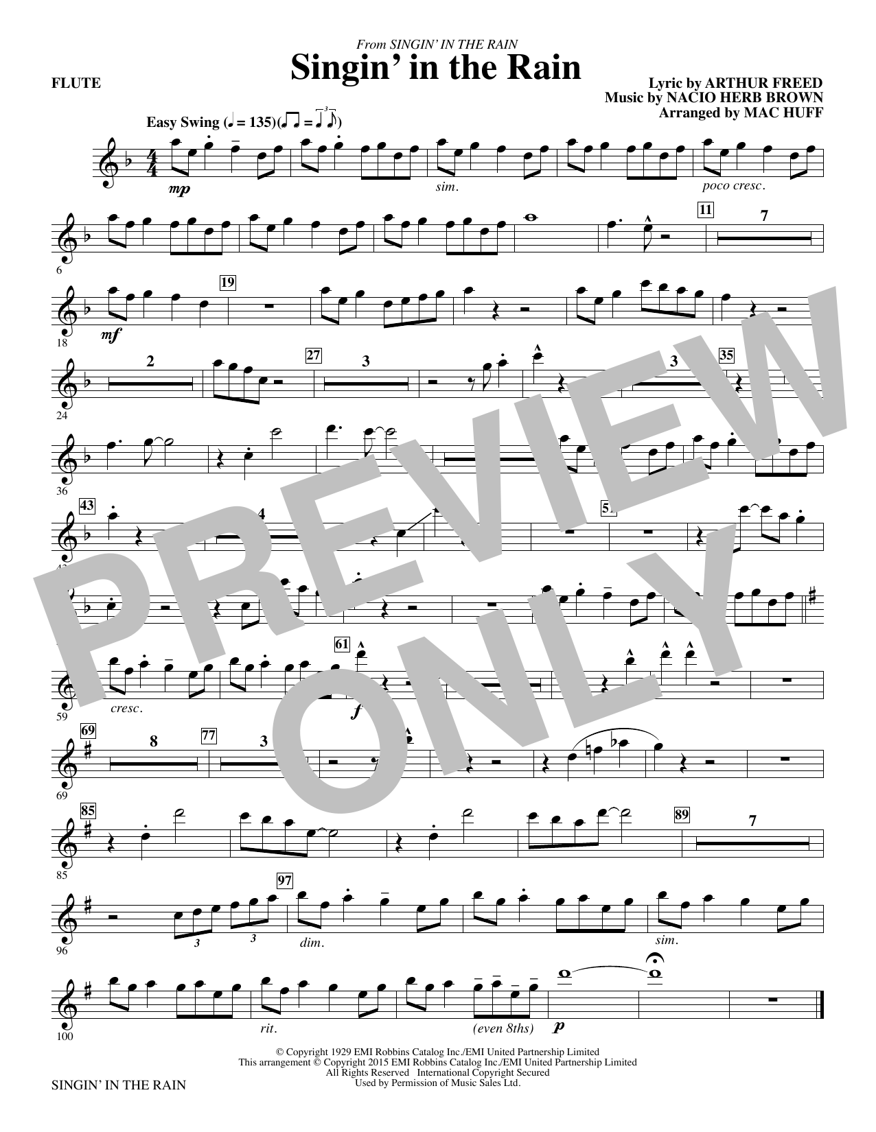 Gene Kelly Singin' in the Rain (arr. Mac Huff) - Flute sheet music notes and chords. Download Printable PDF.
