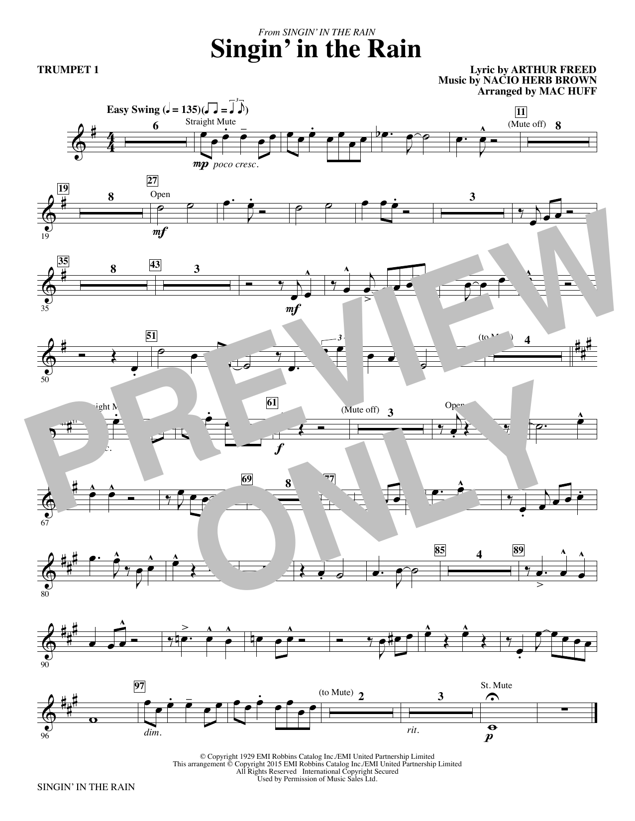 Gene Kelly Singin' in the Rain (arr. Mac Huff) - Trumpet 1 sheet music notes and chords. Download Printable PDF.