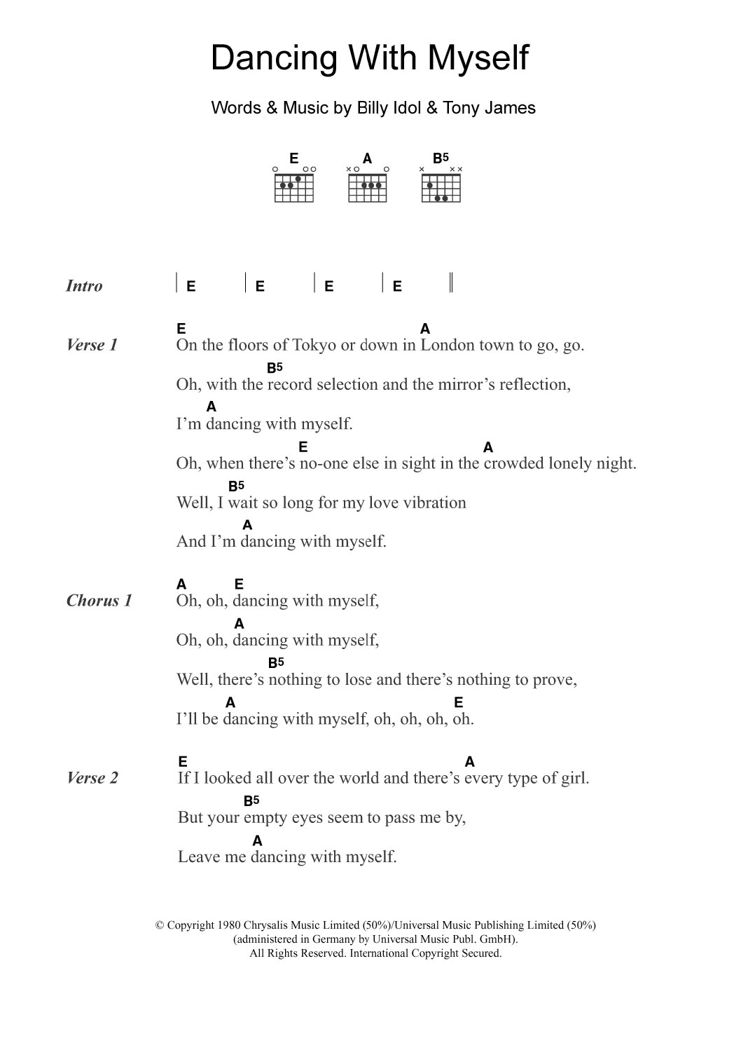Generation X Dancing With Myself sheet music notes and chords arranged for Guitar Chords/Lyrics