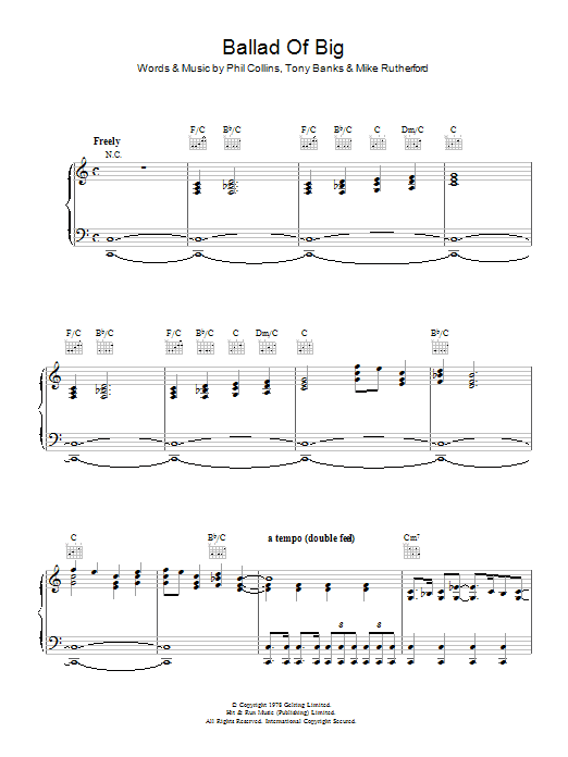 Genesis Ballad Of Big sheet music notes and chords arranged for Piano, Vocal & Guitar Chords
