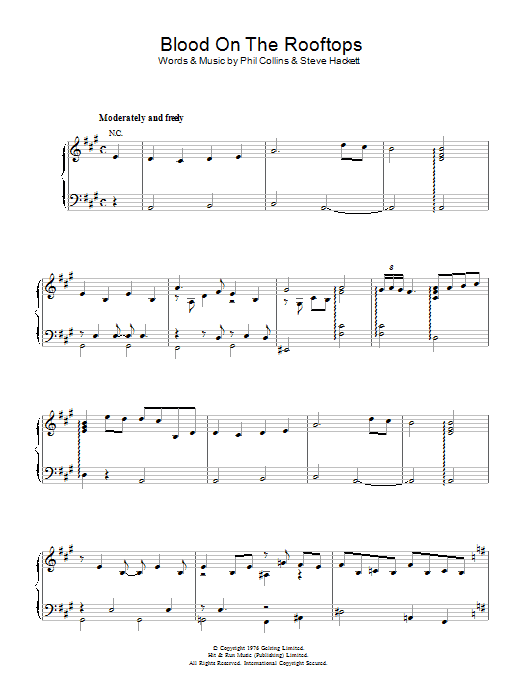 Genesis Blood On The Rooftops sheet music notes and chords arranged for Piano, Vocal & Guitar Chords (Right-Hand Melody)