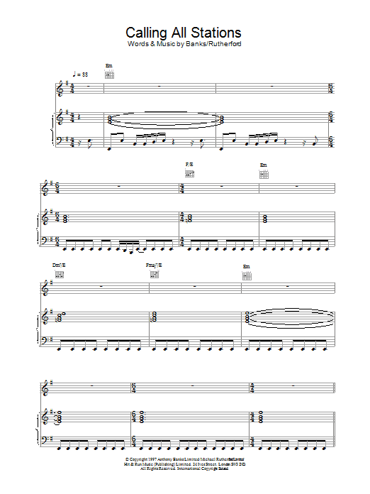 Genesis Calling All Stations sheet music notes and chords arranged for Piano, Vocal & Guitar Chords
