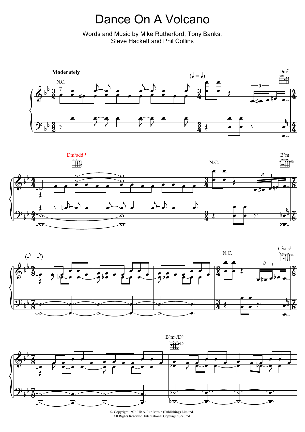 Genesis Dance On A Volcano sheet music notes and chords arranged for Guitar Tab