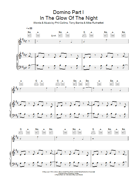 Genesis Domino Part 1: In The Glow Of The Night sheet music notes and chords arranged for Piano, Vocal & Guitar Chords