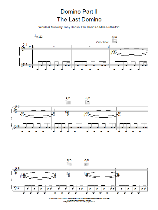 Genesis Domino Part 2: The Last Domino sheet music notes and chords arranged for Piano, Vocal & Guitar Chords