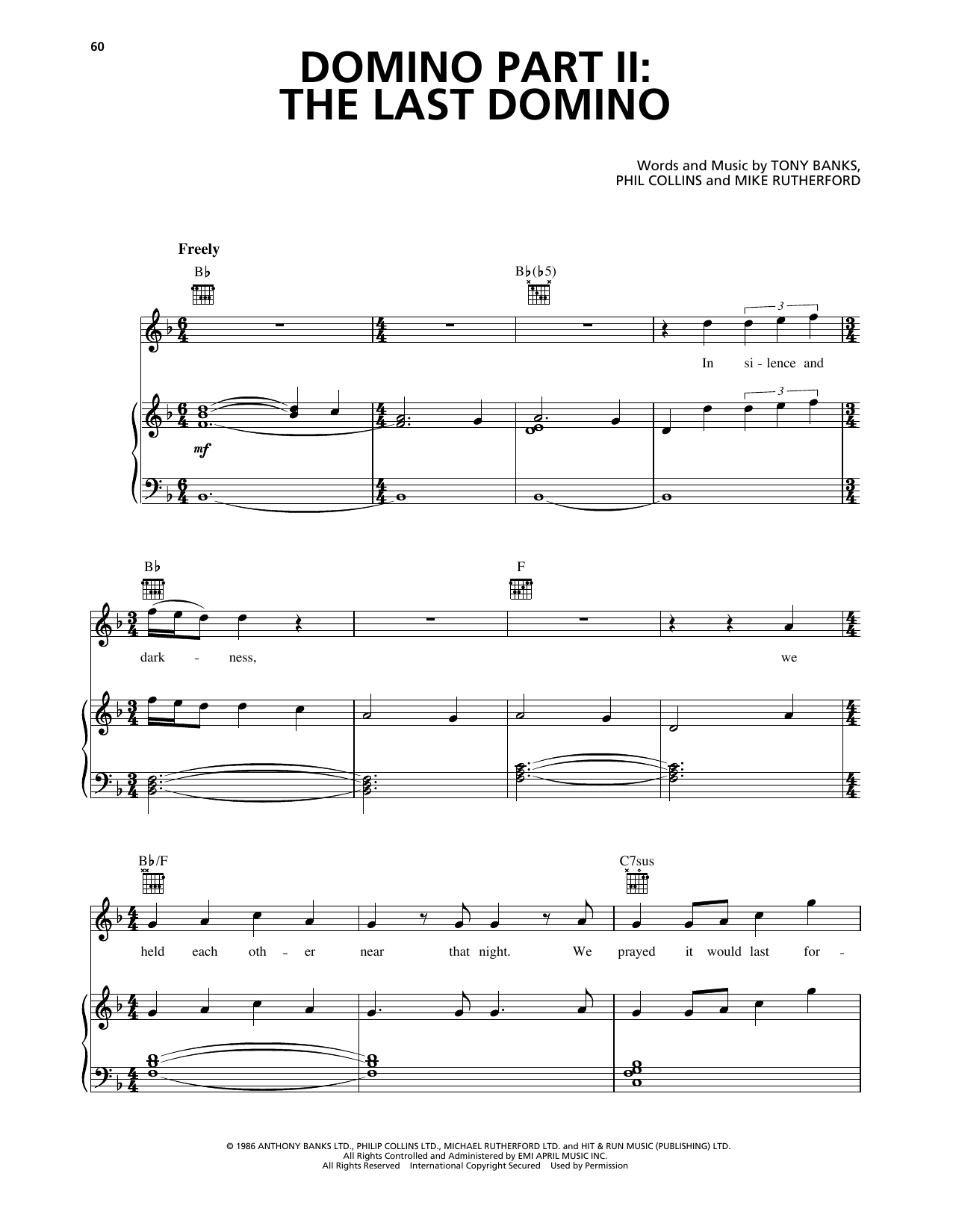 Genesis Domino Part II: The Last Domino sheet music notes and chords arranged for Piano, Vocal & Guitar Chords (Right-Hand Melody)