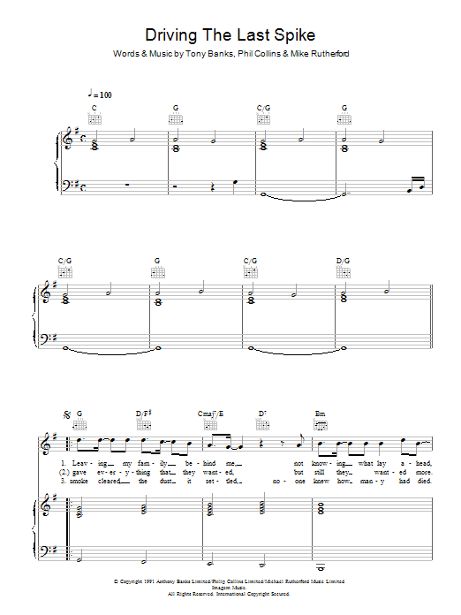 Genesis Driving The Last Spike sheet music notes and chords arranged for Piano, Vocal & Guitar Chords