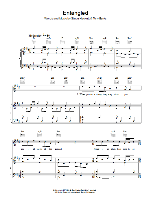 Genesis Entangled sheet music notes and chords arranged for Piano, Vocal & Guitar Chords